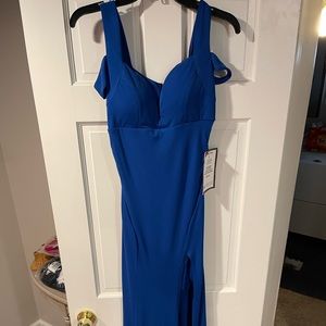 Brand New Jersey off shoulder Dress size XS blue dress with slit